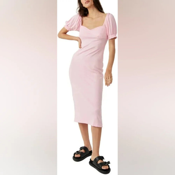 Free People Beach Bel Air Midi Dress Pink Medium Feminine Resort Date Sundress - Picture 3 of 9